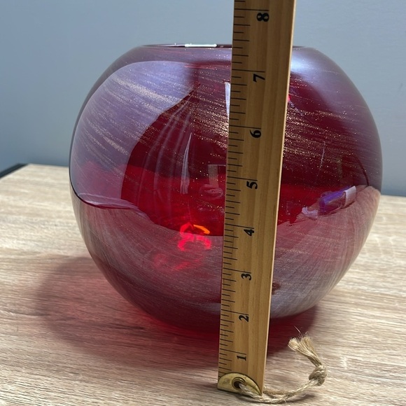 Abbott Rich Red and Metallic Gold Glass Sphere Vase Home Decor Round Ball - Picture 5 of 8